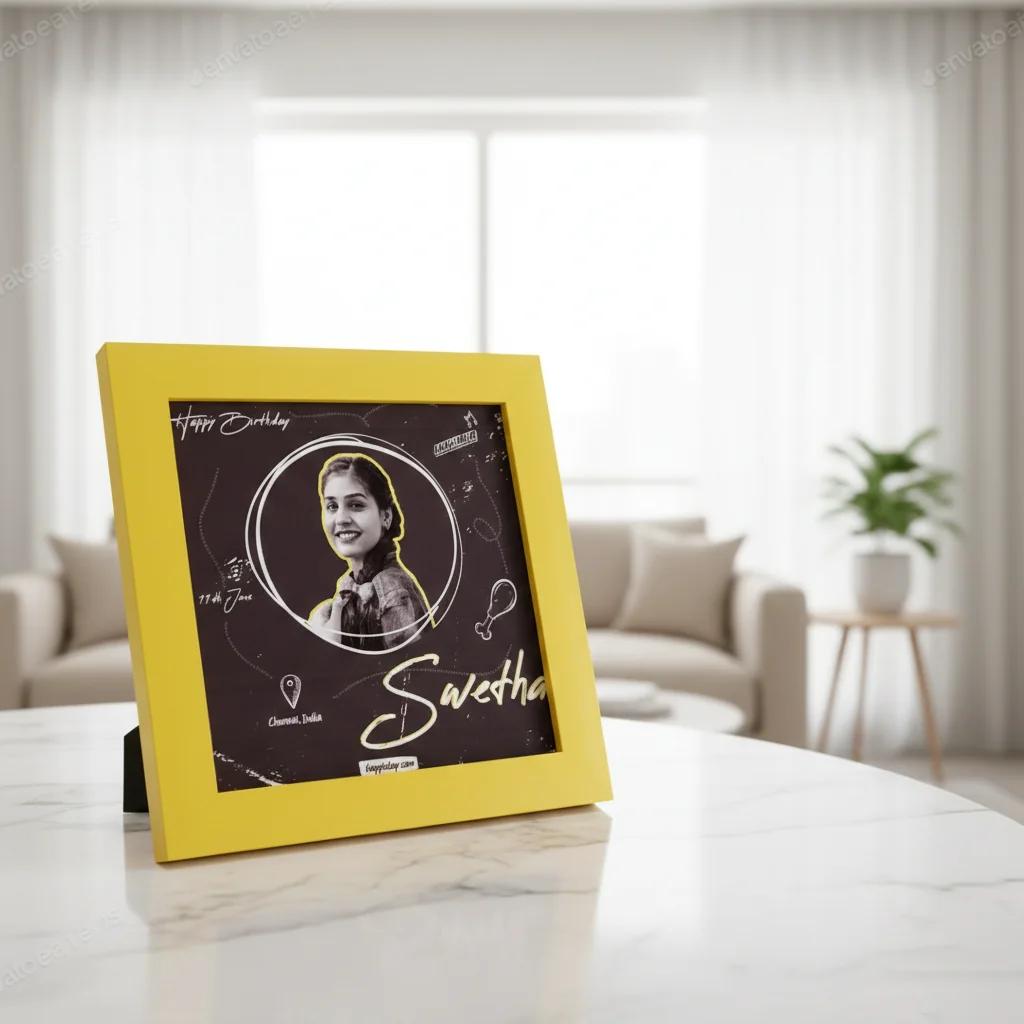 VPH Gift Store Vibrant Yellow Personalized Frame with Picture and Custom Doodles