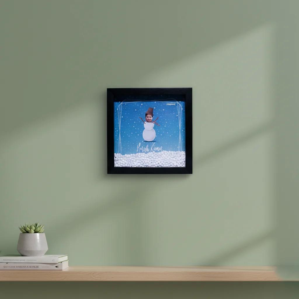 VPH Gift Store Box Frame Snowman Artwork with Bobblehead and Decorative Lights