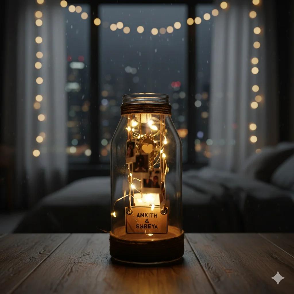 MH Decors Lavish Swedish Glass Jar with Personalized Polaroids and Names Lights