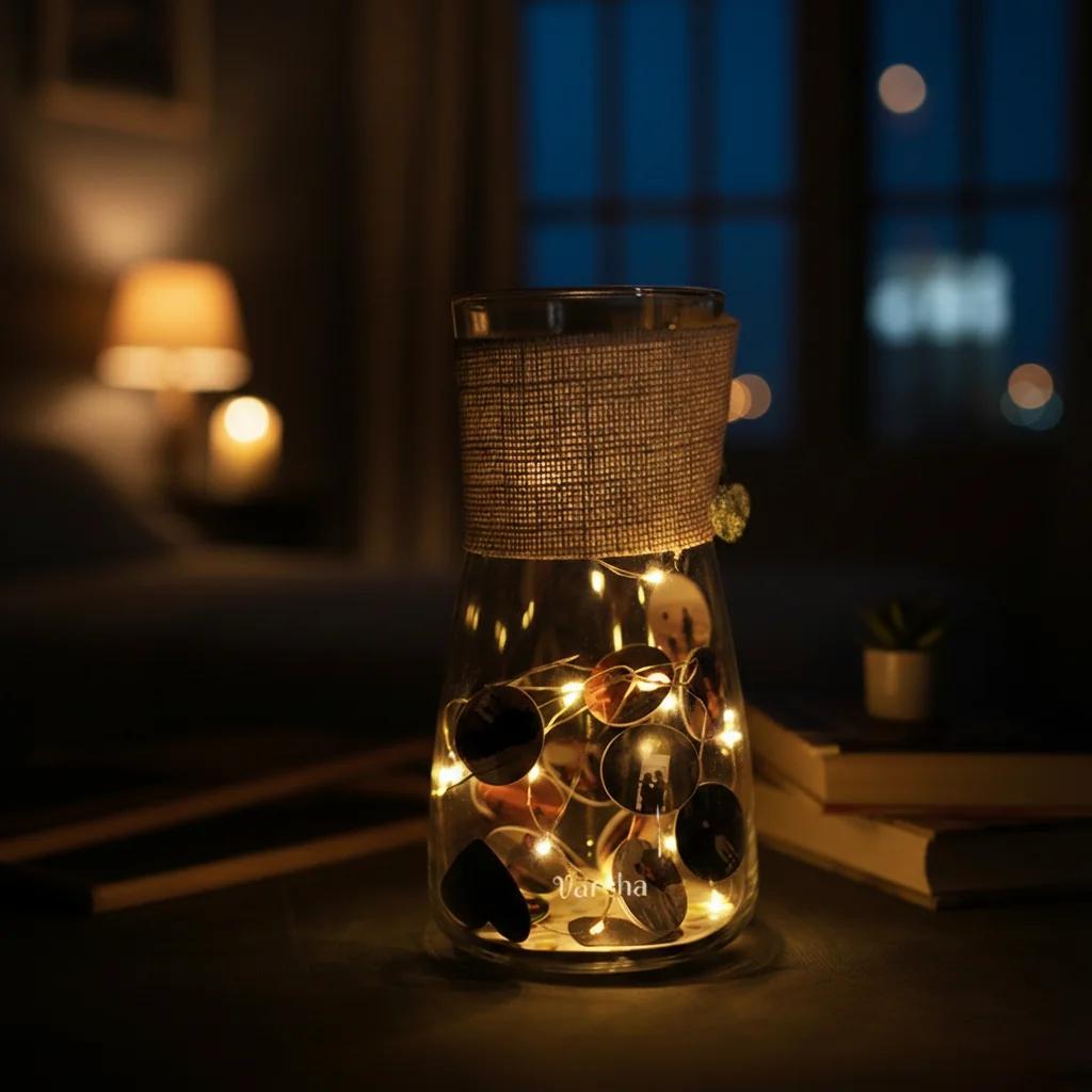 MH Decors Lavish Vase with 16 Picture Cards and Fairy Light String