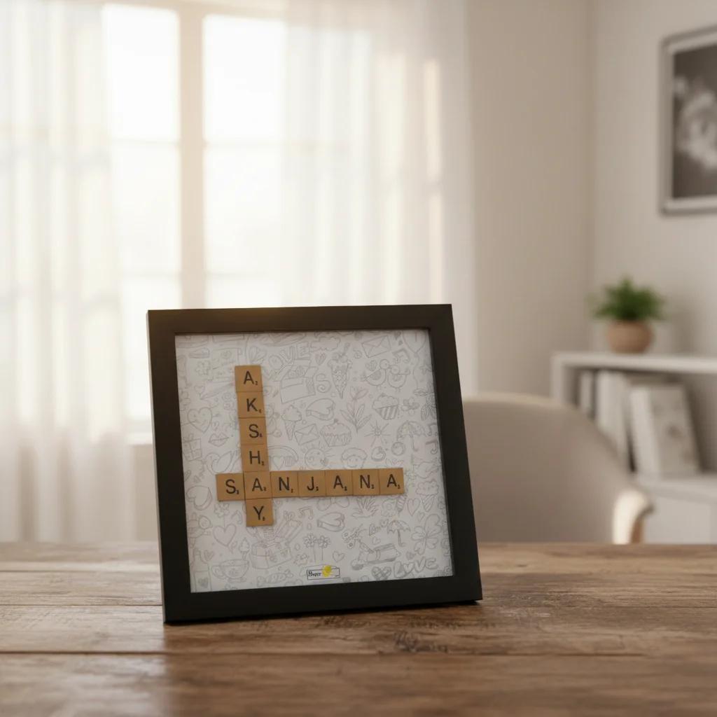 MH Decors Love Doodle Art Featuring Your Names in Scrabble Letter Design