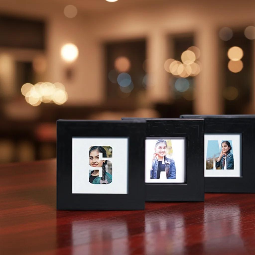 MH Decors Unique Black Mini Frames Set of 3 with Personalized Photo Initial