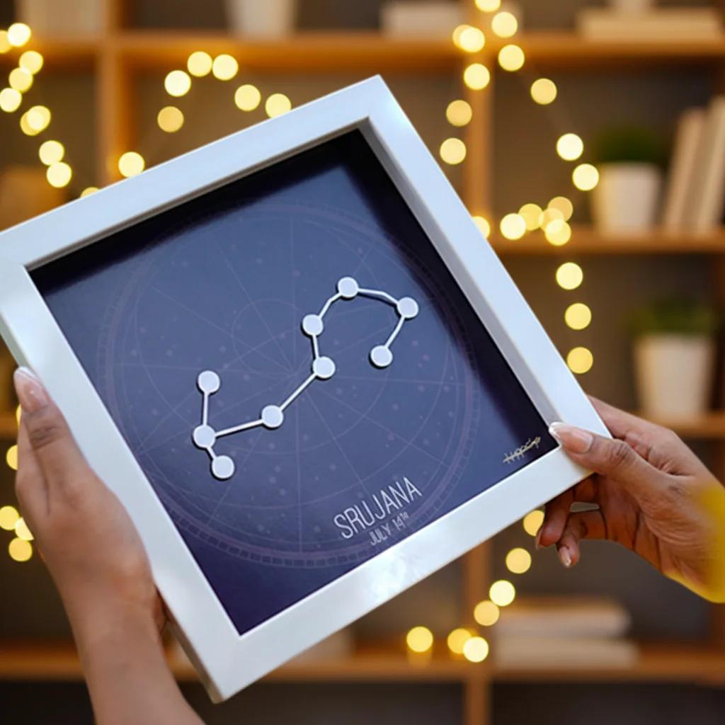 MH Decors Personalized 3D Constellation Artwork in White Luminous Box Frame