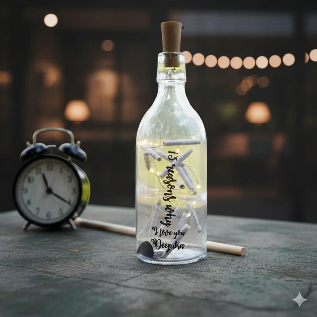 MH Decors Romantic Drift Bottle with 13 Reasons and Illuminated Display