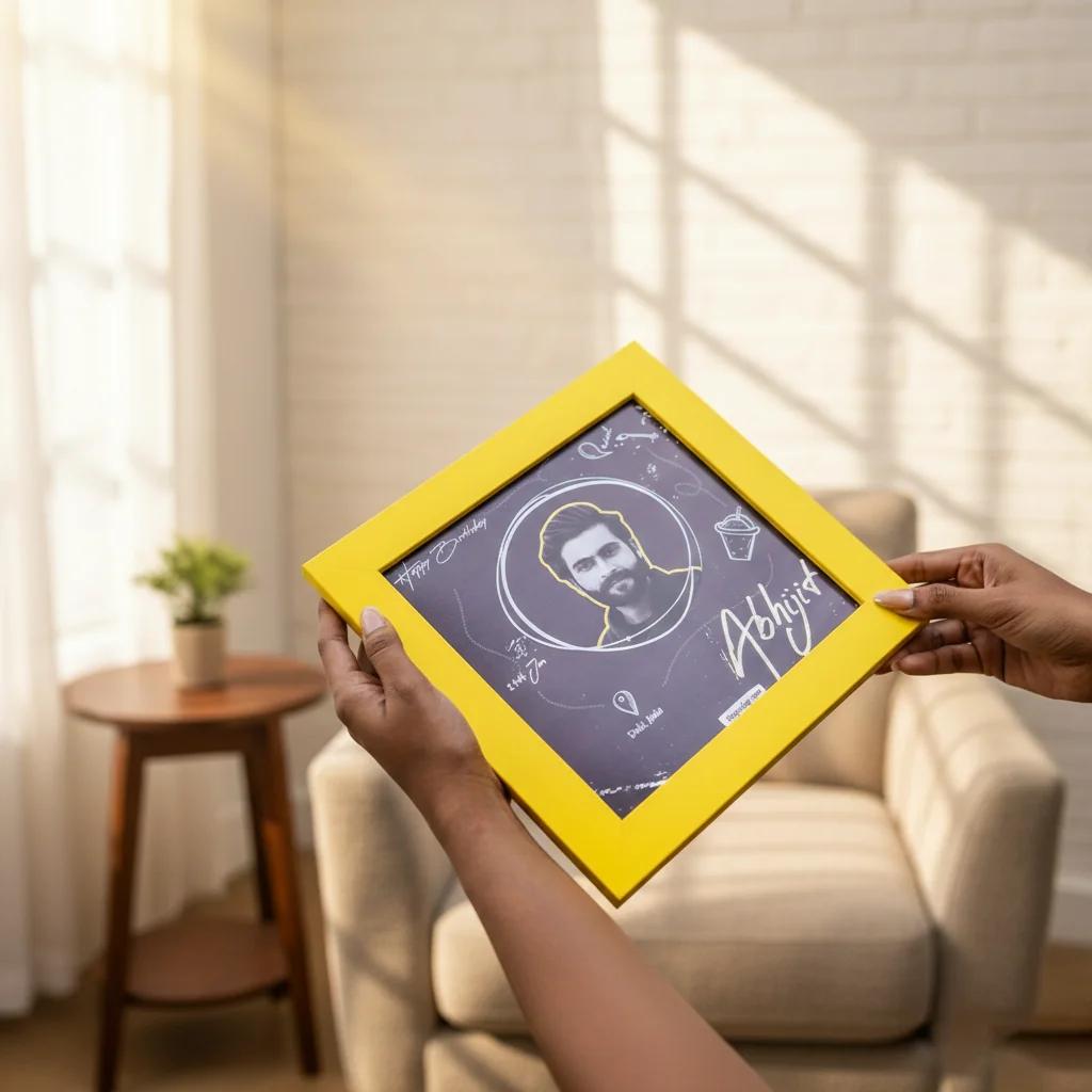 MH Decors Decorative Yellow Frame with Picture and Personalized Doodle Design