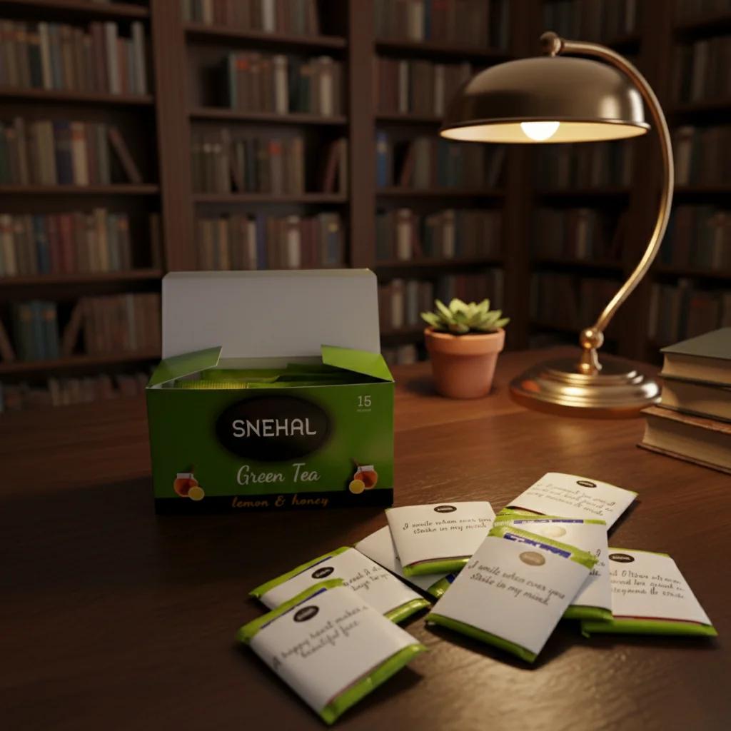 MH Decors Green Tea Gift Box Featuring 20 Inspirational Message Tea Bags