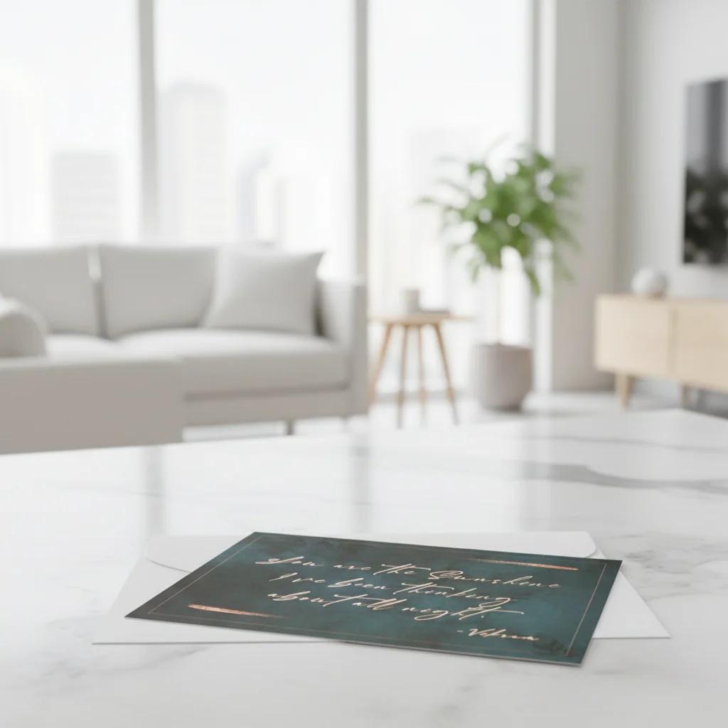 MH Decors Unique Name Envelope with Decorative Sketch Leaves and Card Inside