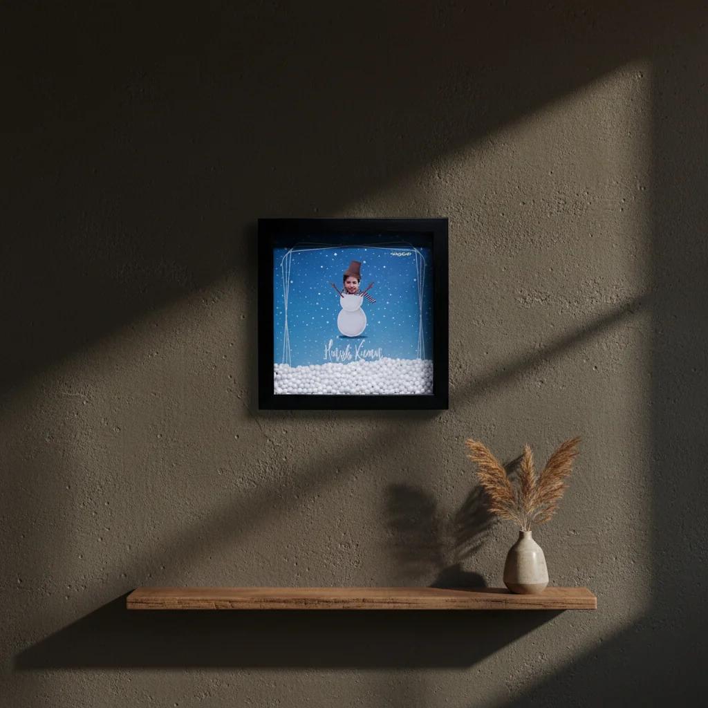 MH Decors Decorative Lighted Box Frame with Snowman Bobblehead