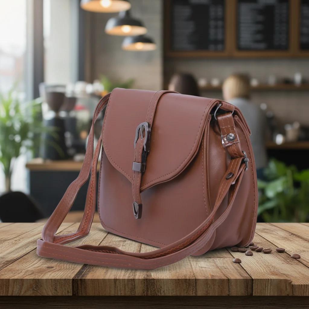 Value Gifts Elegant Pastel Brown Sling Bag for Girls and Women