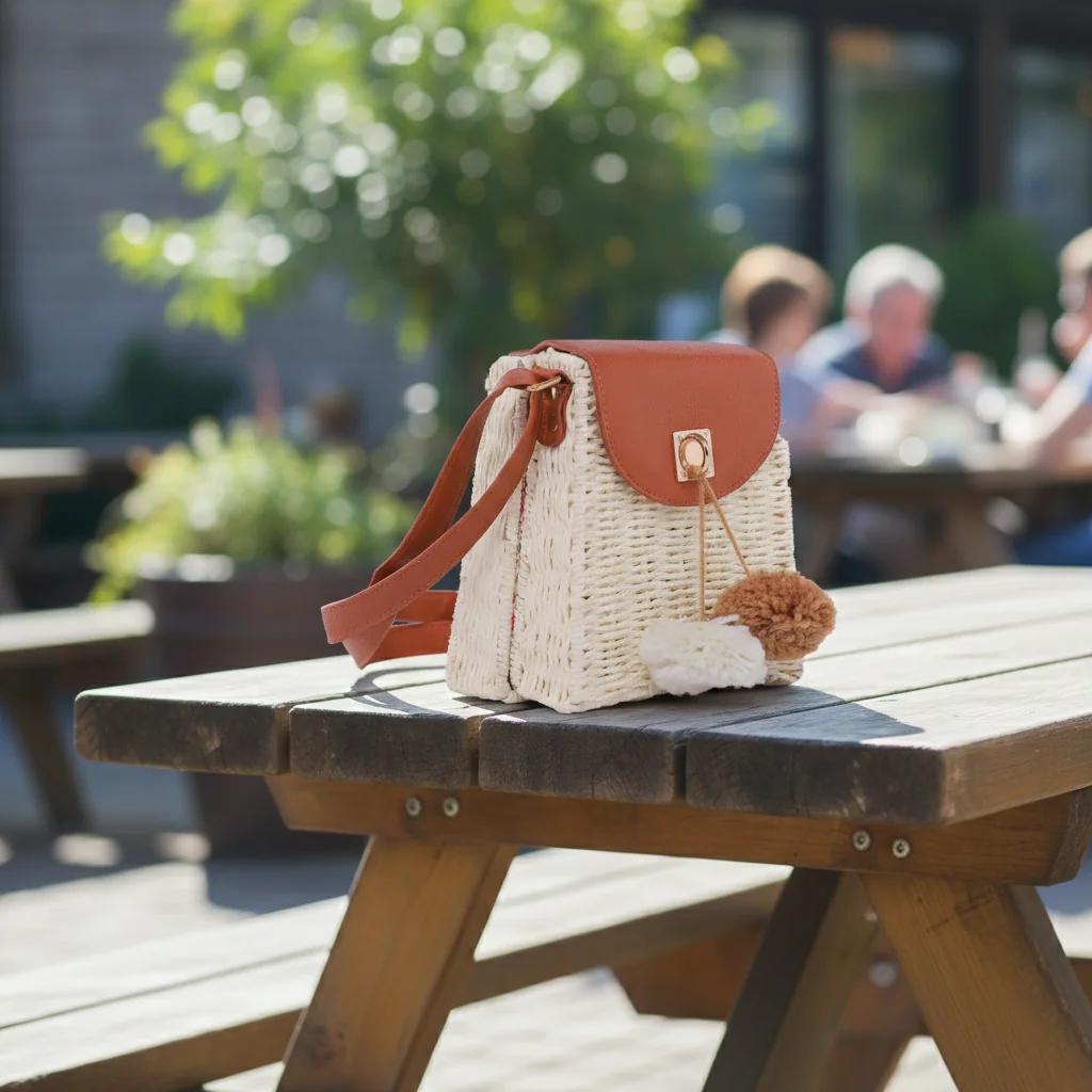 Value Gifts Elegant Pastel Brown Sling Bag for Women Made of Straw