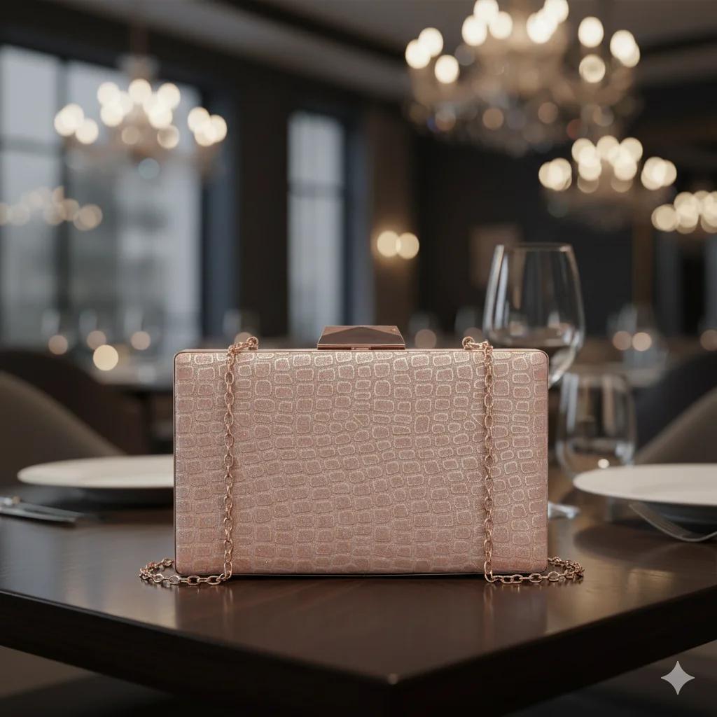 Value Gifts Elegant Reddish Grey Clutch with Chain Shoulder Strap