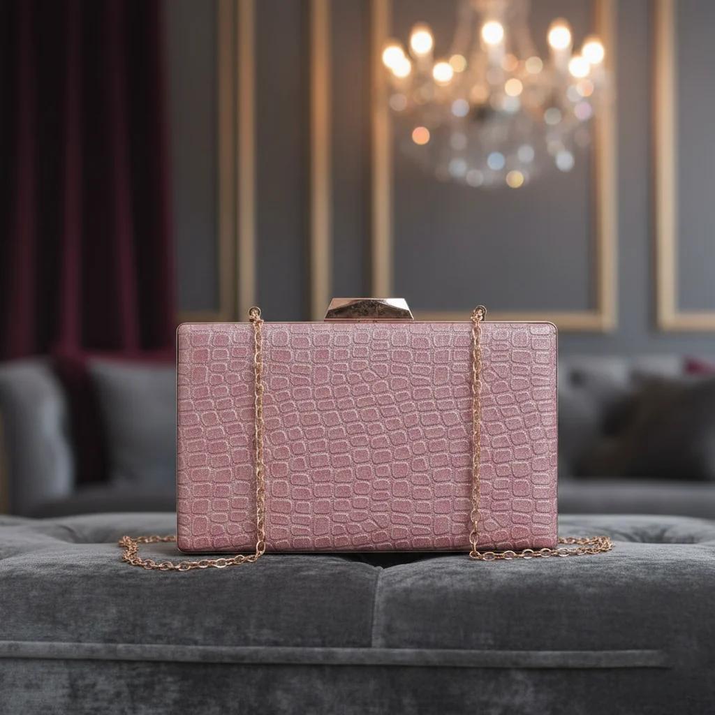Value Gifts Elegant Pink Swan Box Clutch with Chain Strap for Women