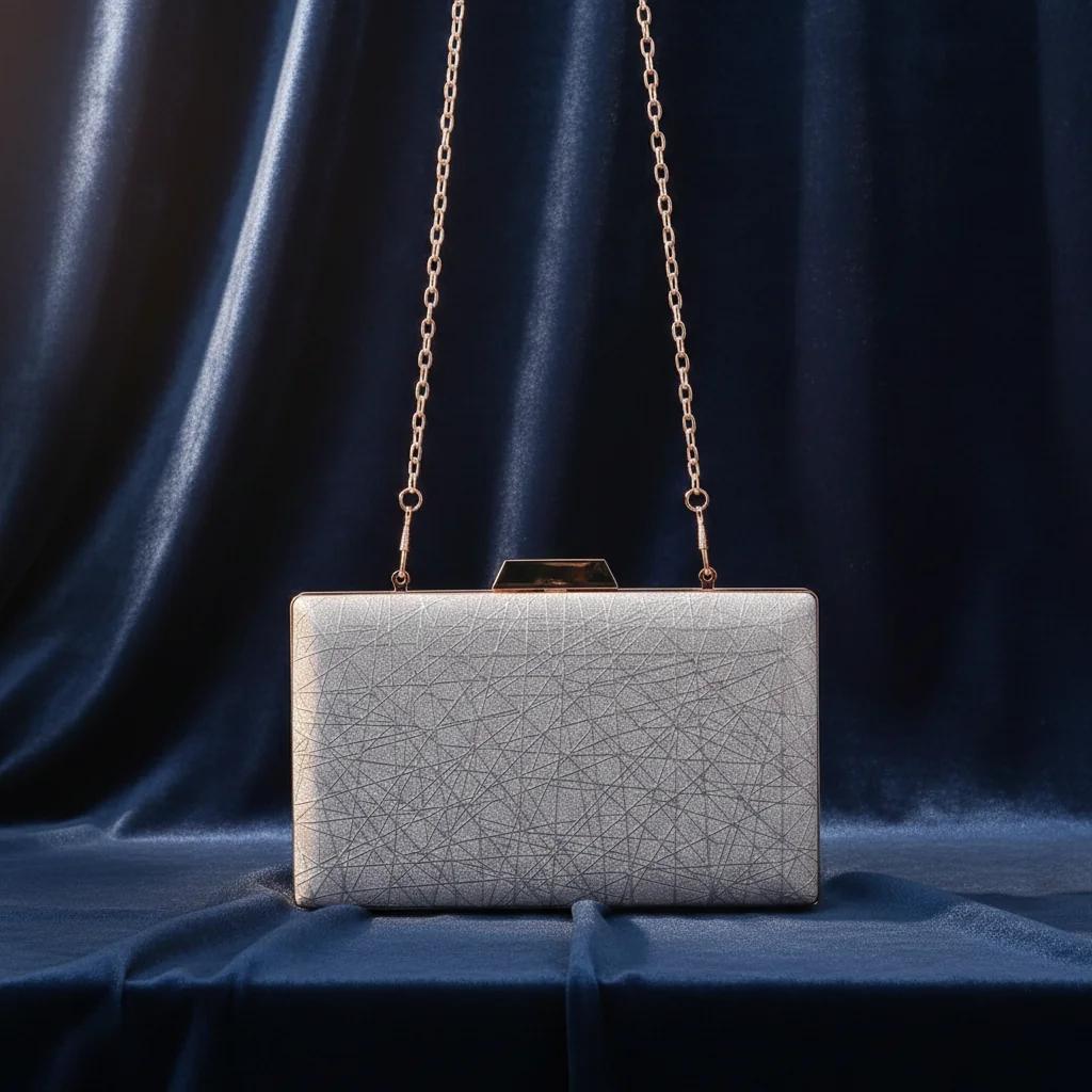 Value Gifts Women’s Fashion Light Grey Chain Clutch Bag