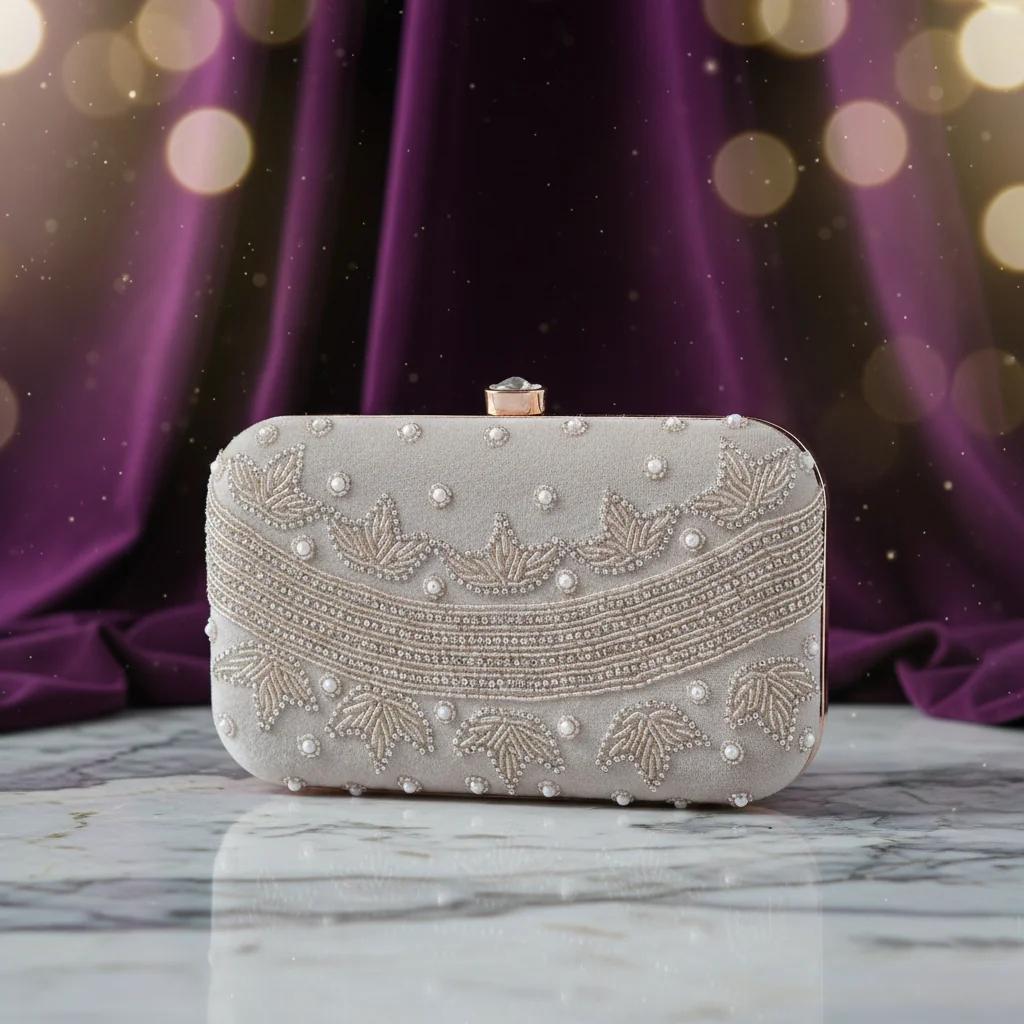 Value Gifts Bridal Silk Clutch Bag with Golden Design for Women