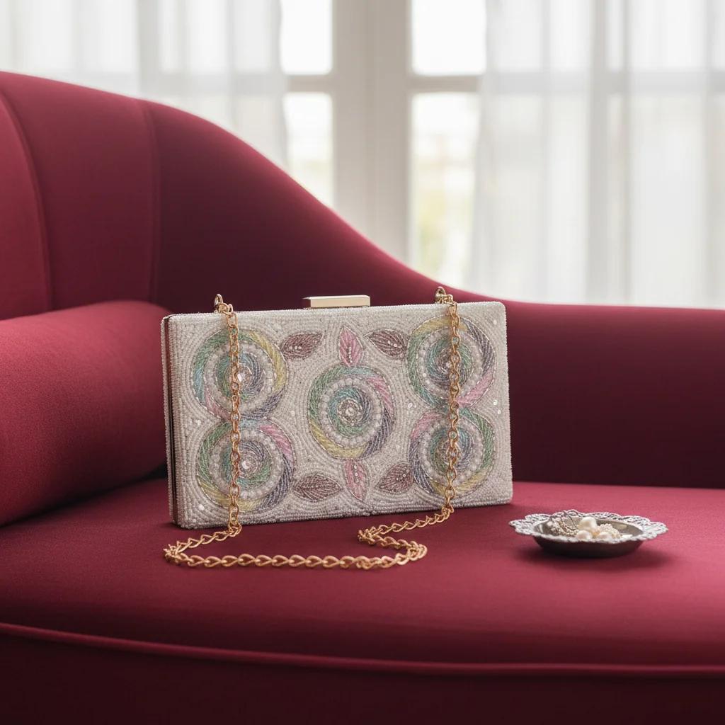 Value Gifts Pale Silver Gold Embellished Clutch Purse for Women