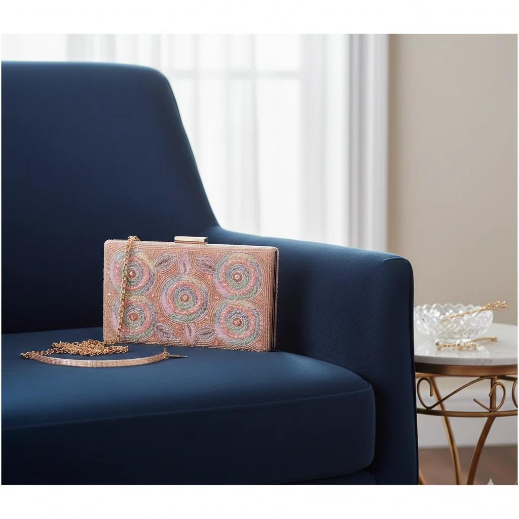 Value Gifts Pinkish Brown Gold Embellished Clutch Purse for Women