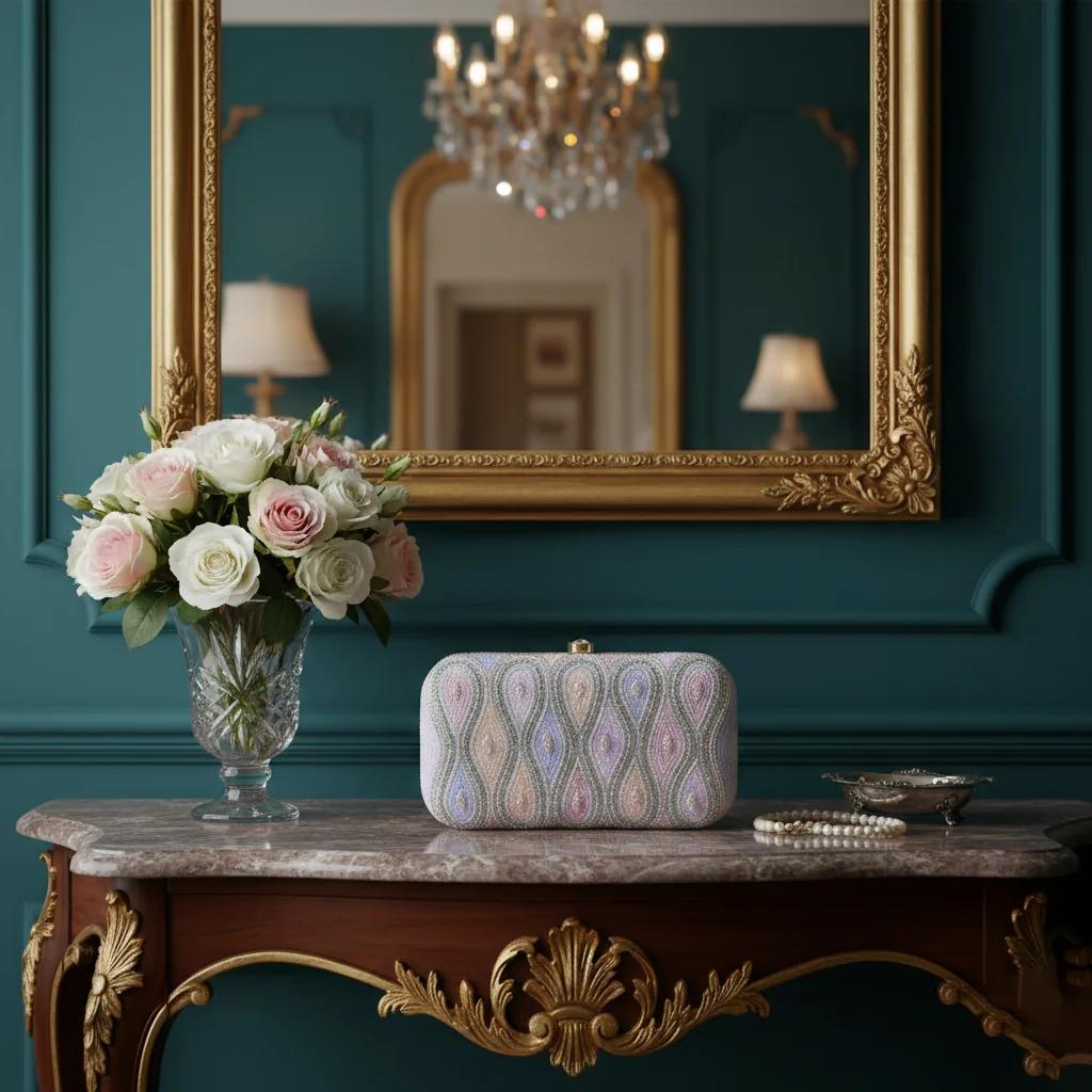 Value Gifts Women’s Cool Grey Clutch with Gold Embellishments