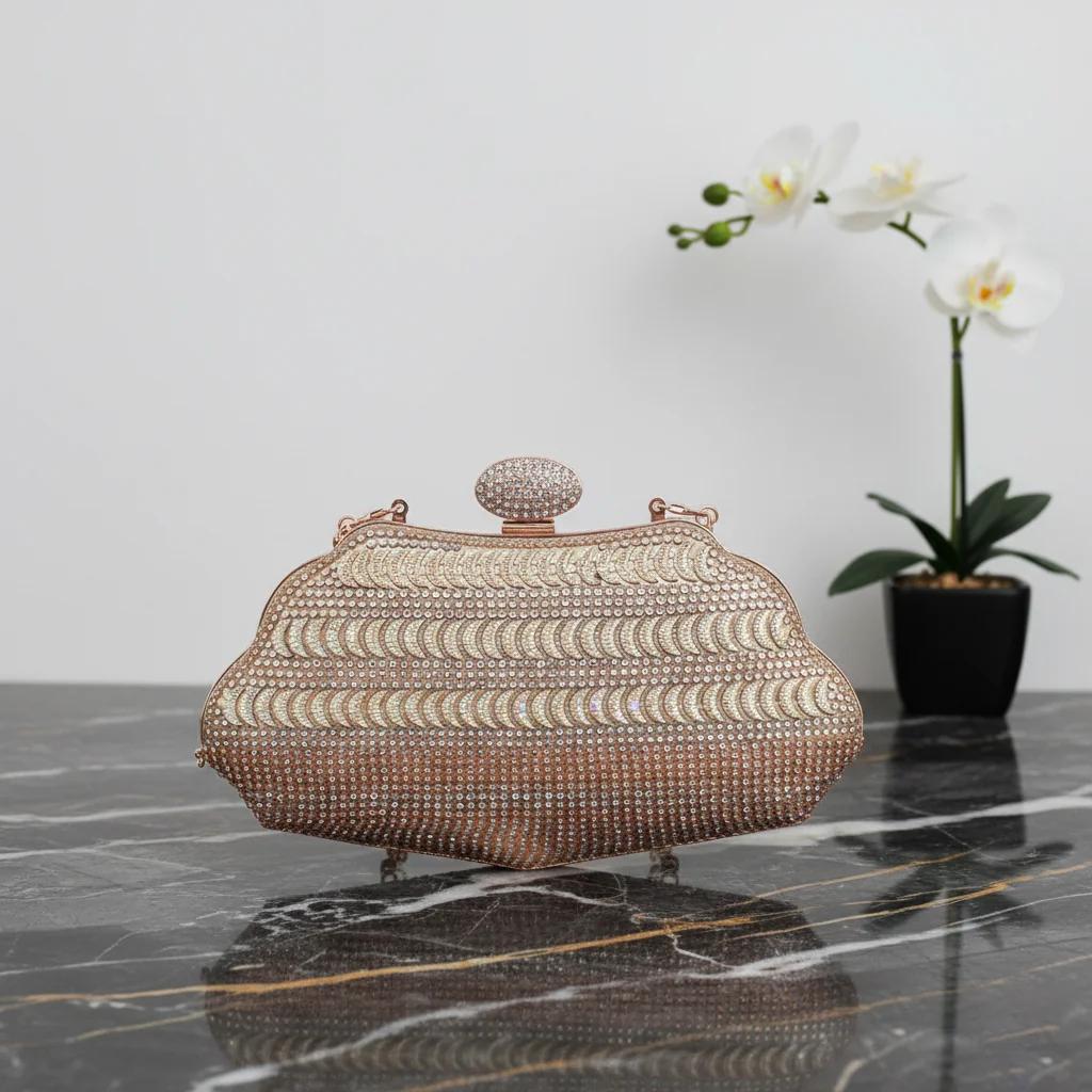 Value Gifts Elegant Party Gold Clutch Quick Sand Sling Bag for Women