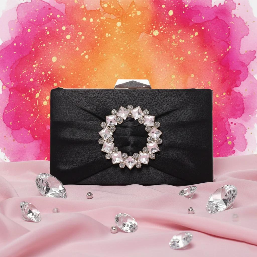 Value Gifts Women’s Bridal Purse Black Cow with Gold Clutch