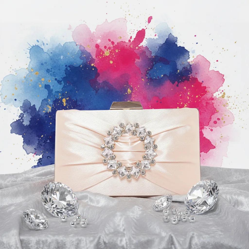 Value Gifts Women’s Bridal Purse Soft Peach with Gold Clutch