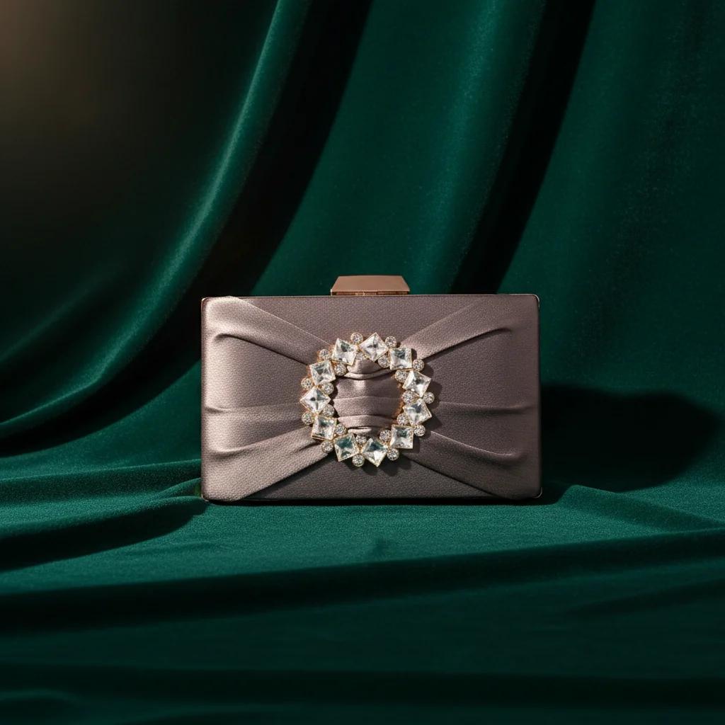 Value Gifts Women’s Bridal Purse Warm Grey with Gold Clutch