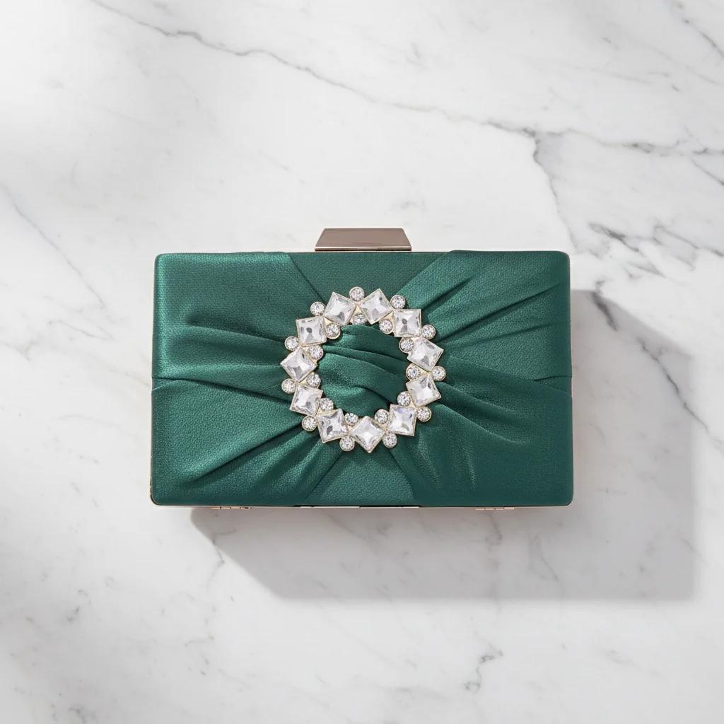 Value Gifts Women’s Bridal Purse Mineral Green with Gold Clutch
