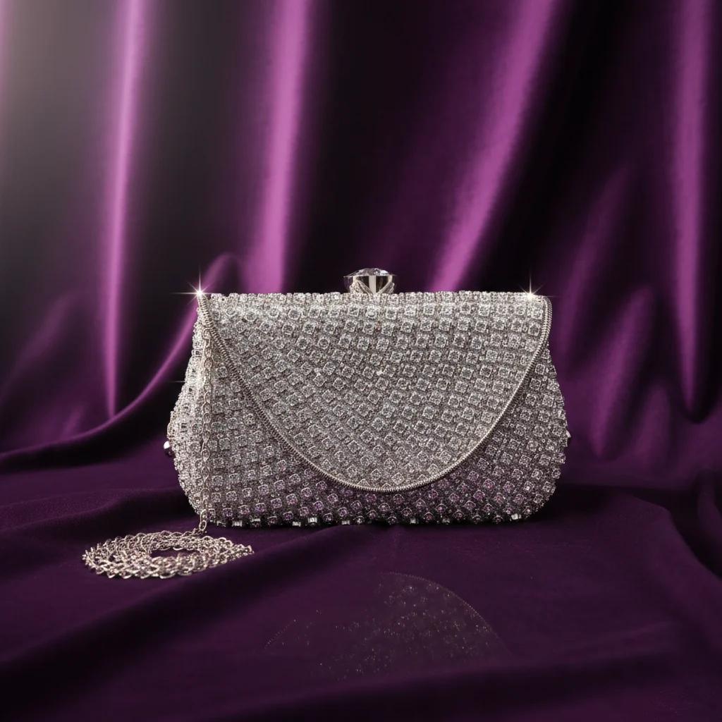 Value Gifts Natural Grey Bright Diamond Clutch Sling Bag for Women