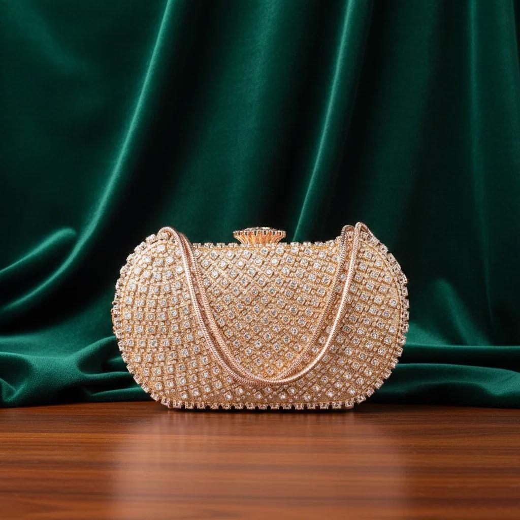 Value Gifts Brownish Bright Diamond Clutch Sling Bag for Women