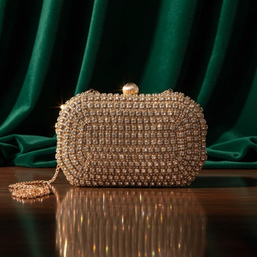 Value Gifts Pale Taupe Bright Diamond Clutch Sling Bag for Women