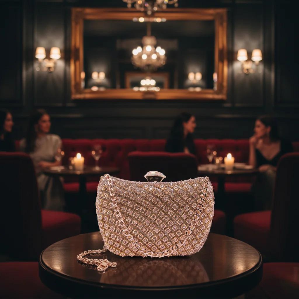 Value Gifts Women’s Stylish Grey Goose Diamond Clutch Sling Bag