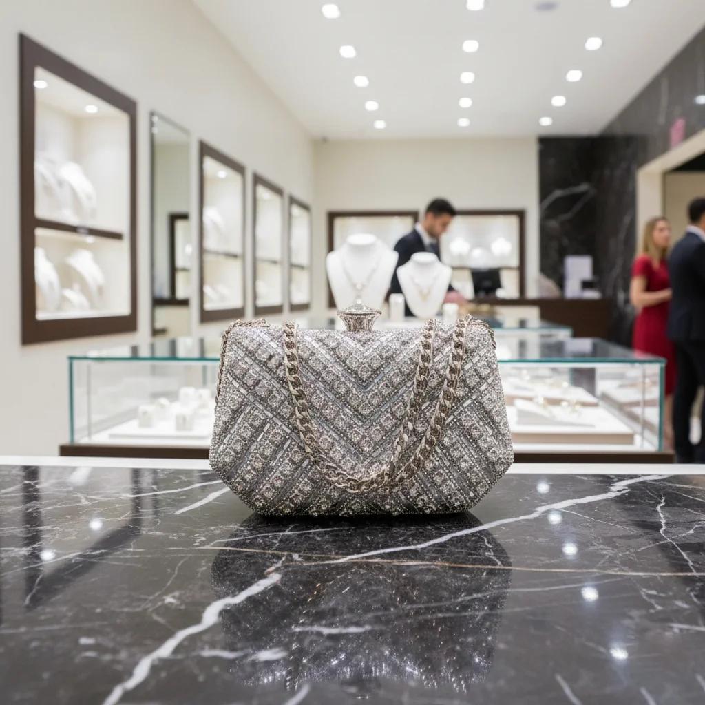 Value Gifts Women’s Stylish Silver Sand Diamond Clutch Sling Bag