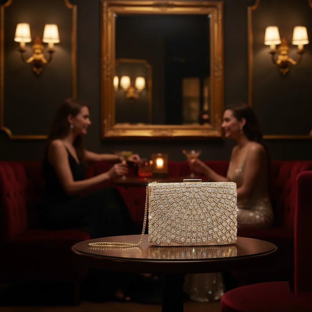 Value Gifts Women’s Tan Bridal Purse with Crystal Diamonds