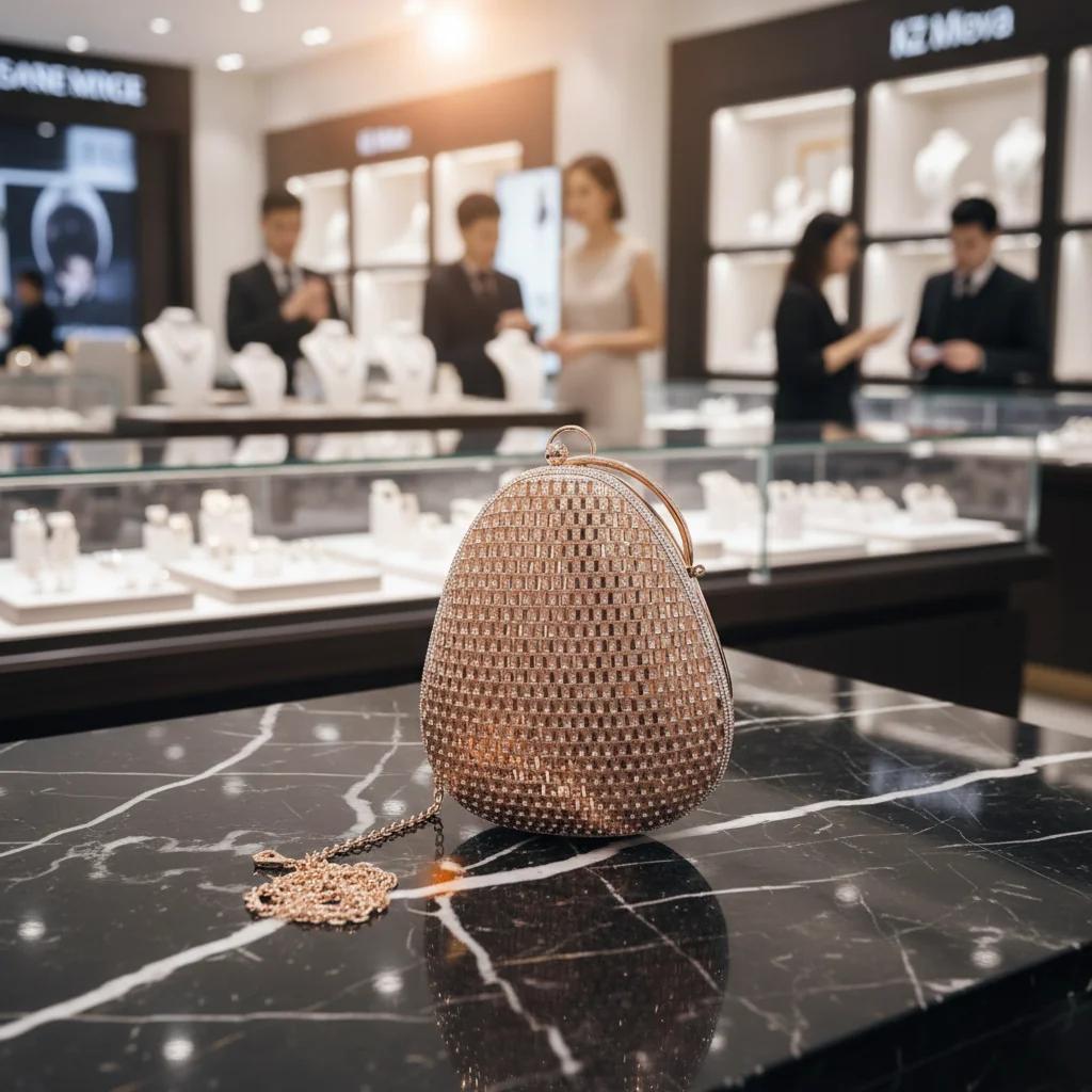 Value Gifts Women’s Pinkish Tan Rhinestone Clutch with Push Closure