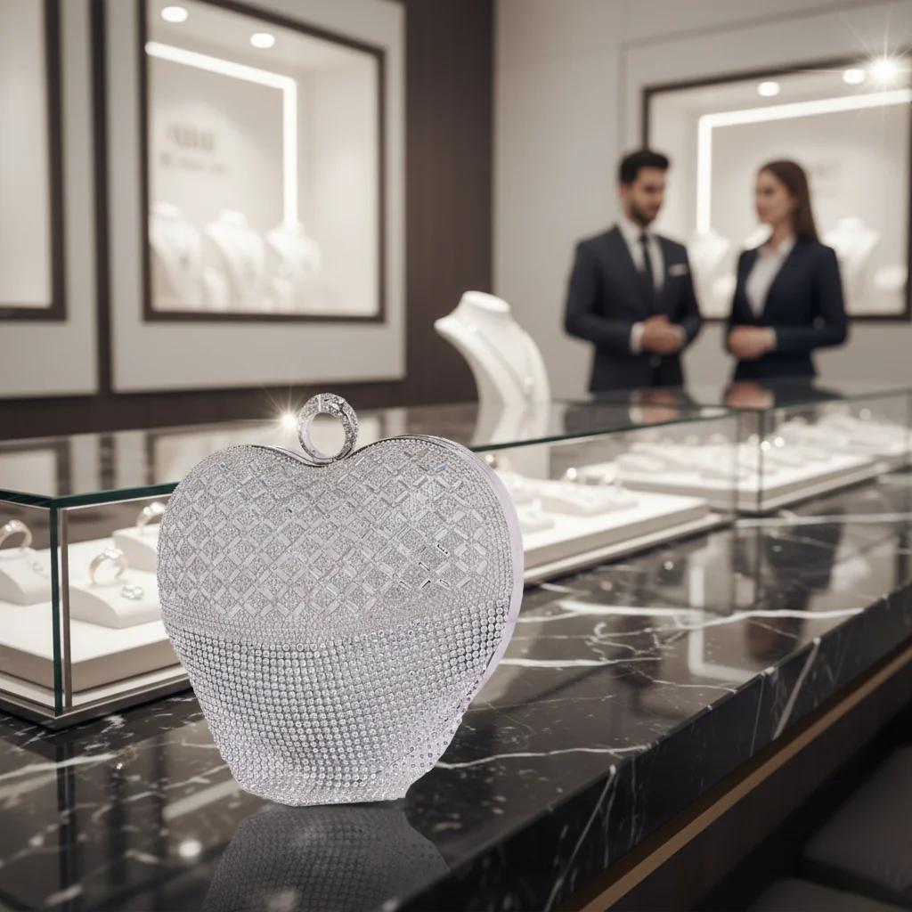 Value Gifts Women’s Grey Suit Cute Heart Crystal Diamond Clutch