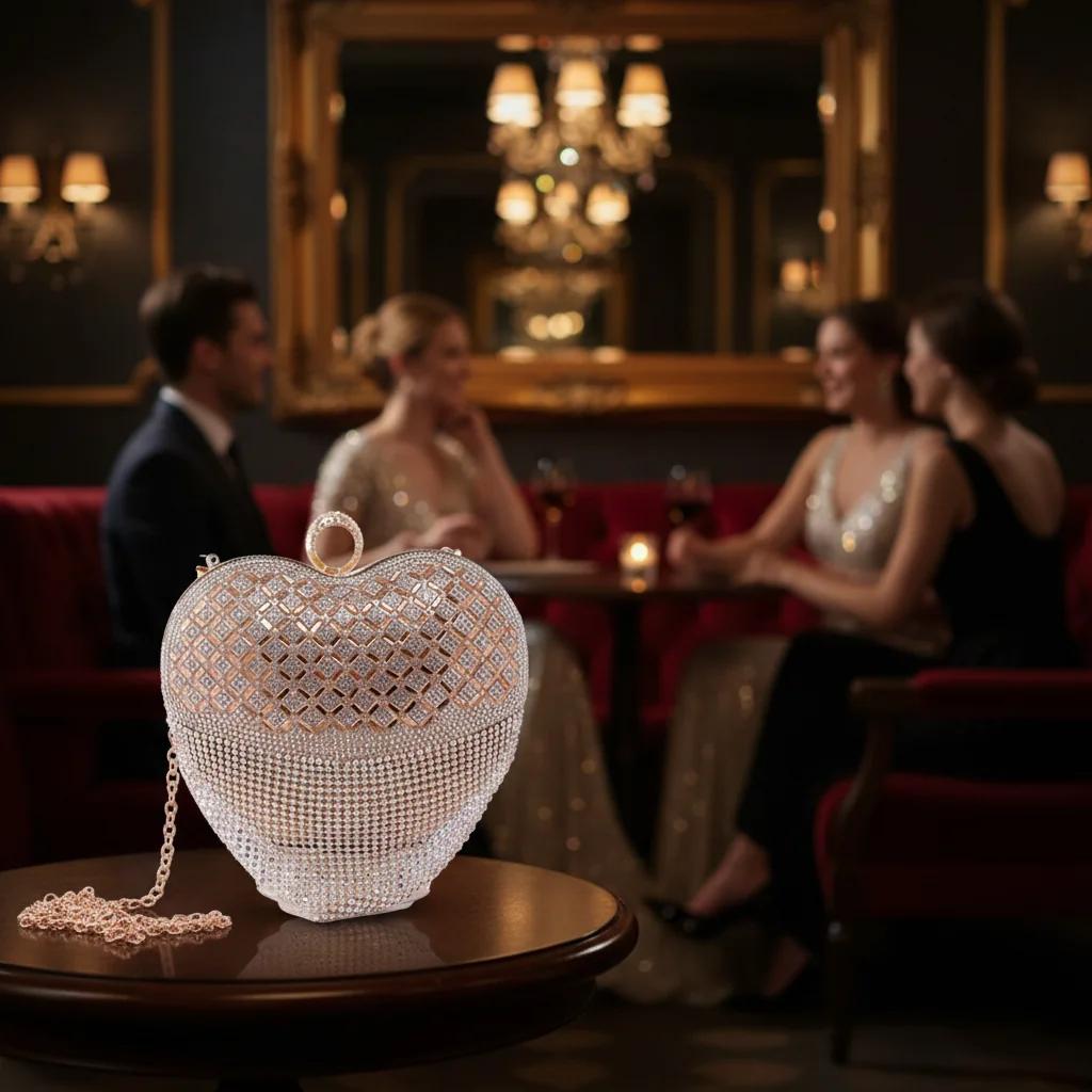 Value Gifts Women’s Tan Cute Heart Crystal Diamond Clutch