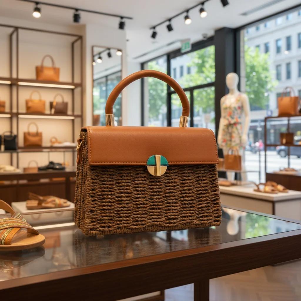 VPH Gift Store Seal Brown Woven Straw Beach Handbag for Women