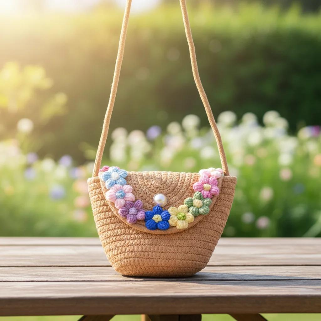 VPH Gift Store Pinkish Tan Straw Mini Sling Bag for Women