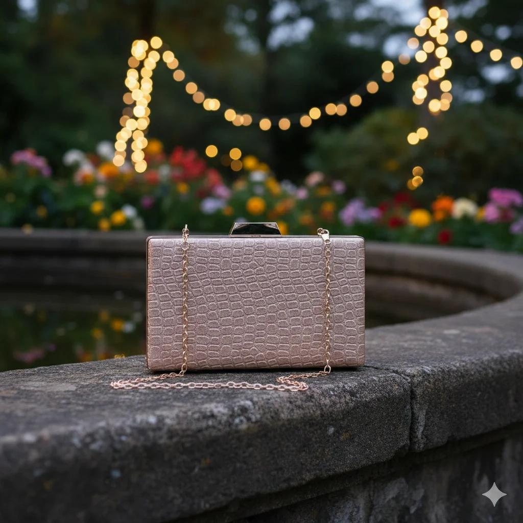 VPH Gift Store Reddish Grey Box Clutch with Chain for Girls & Women