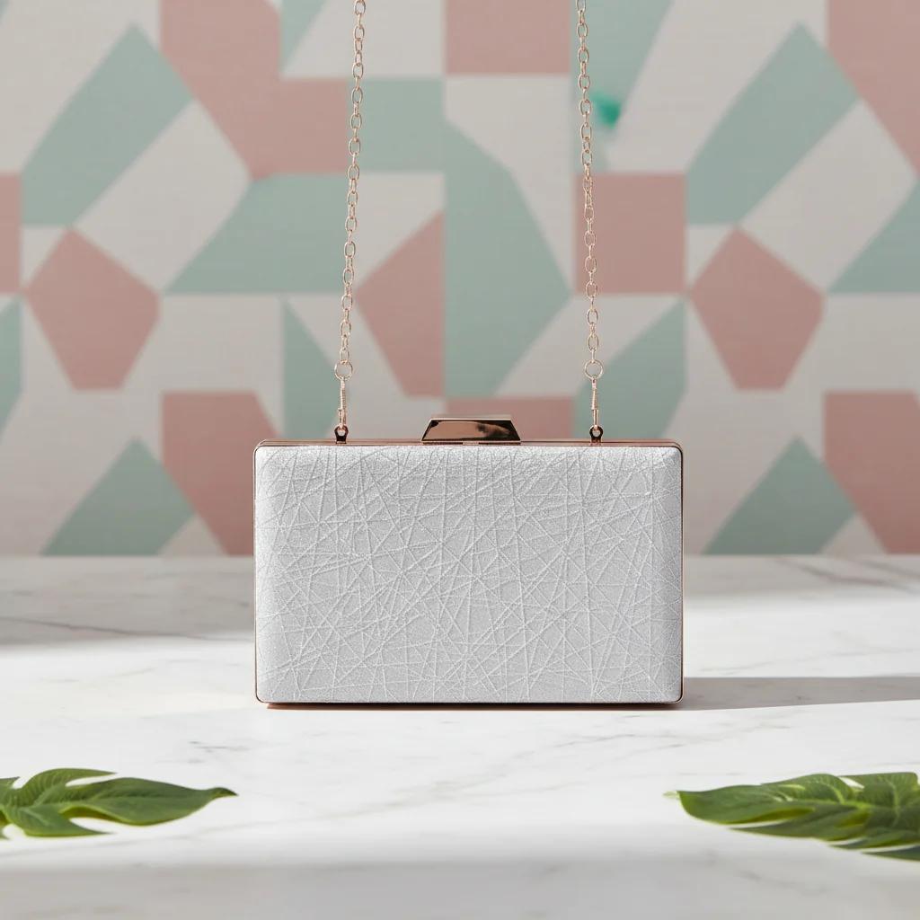 VPH Gift Store Light Grey Box Clutch with Chain for Girls & Women