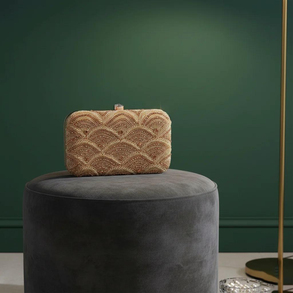 VPH Gift Store Brown Bear Gold Embellished Clutch Purse for Women