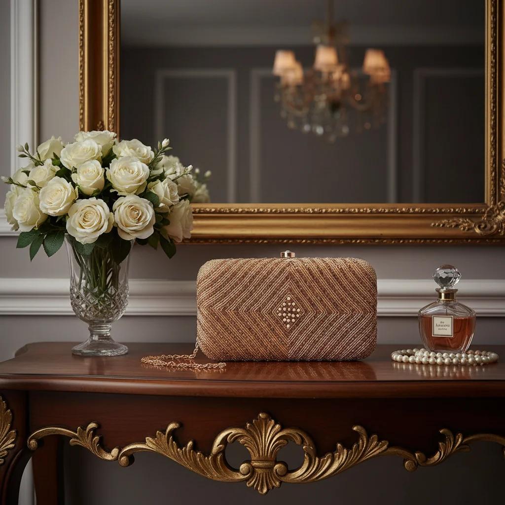 VPH Gift Store Otter Brown Gold Embellished Clutch Purse for Women