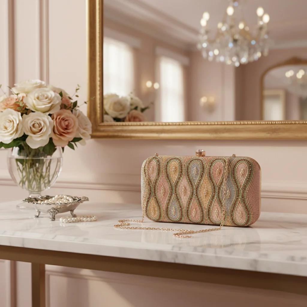 VPH Gift Store Stylish Warm Grey Gold Clutch Purse for Women