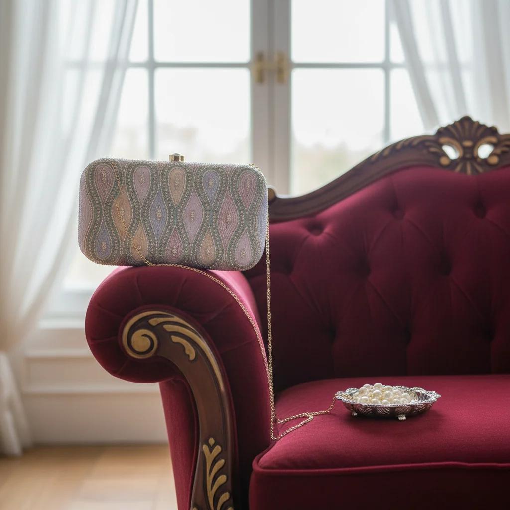 VPH Gift Store Cool Grey Gold Embellished Clutch Purse for Women