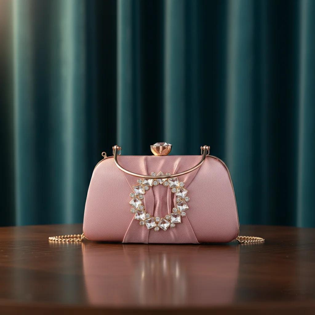 VPH Gift Store Rose Taupe Bridal Handbag with Gold Clutch for Women