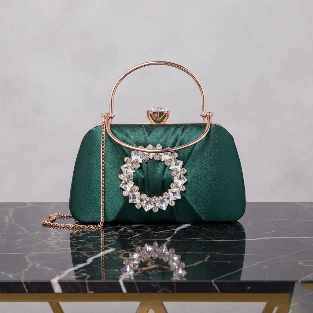 VPH Gift Store Stylish Mineral Green Bridal Clutch Bag for Women