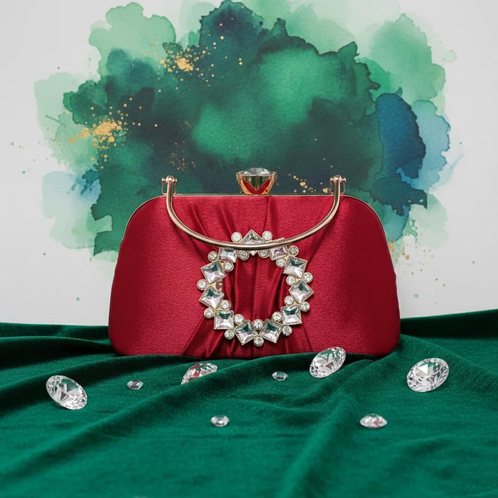 VPH Gift Store Valentine Red Bridal Handbag with Gold Clutch for Women