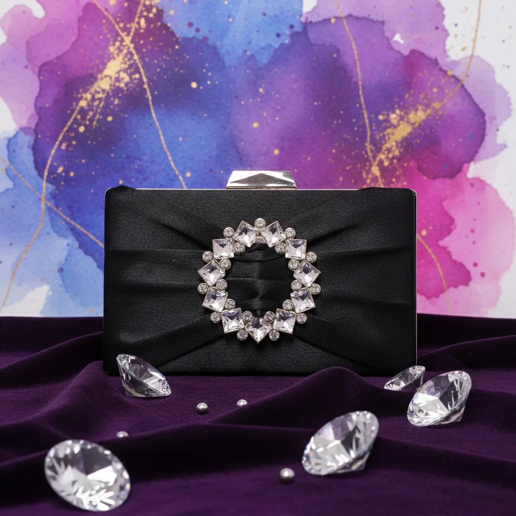 VPH Gift Store Elegant Black Cow Bridal Purse with Gold Clutch