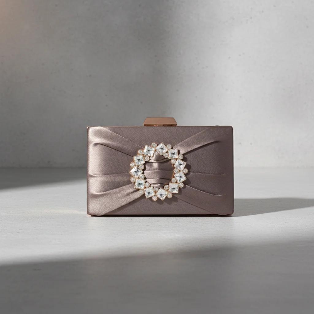 VPH Gift Store Elegant Warm Grey Bridal Purse with Gold Clutch