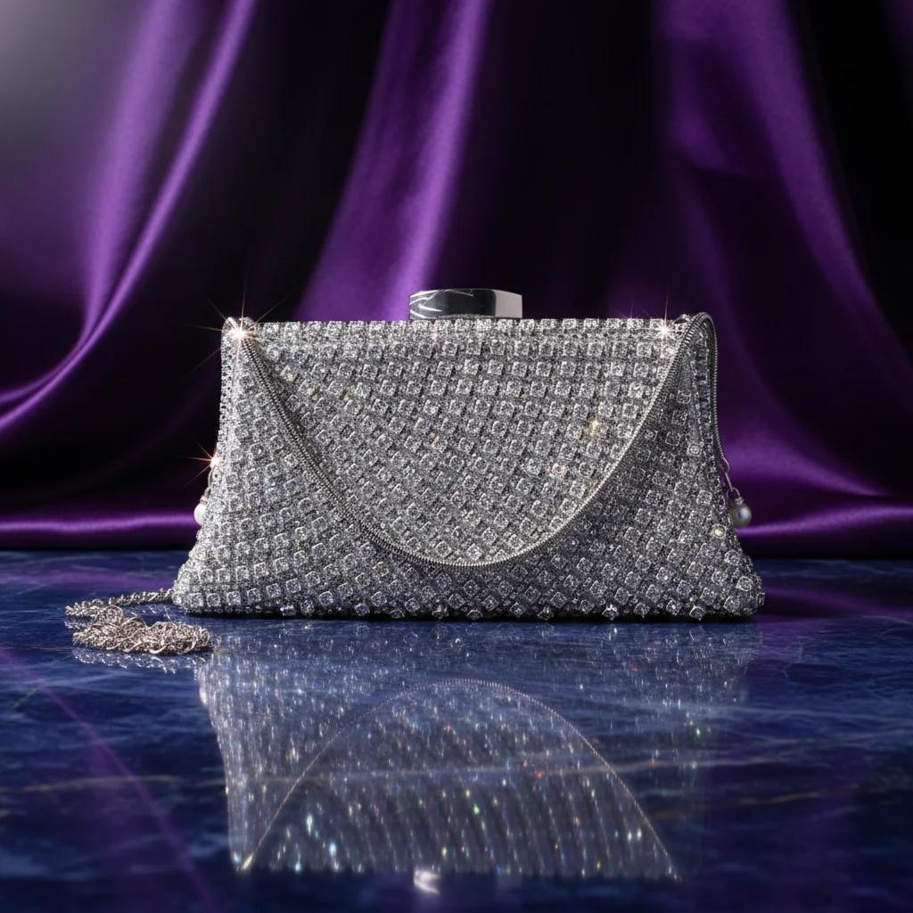 VPH Gift Store Soft Peach Bright Diamond Clutch Sling Bag for Women