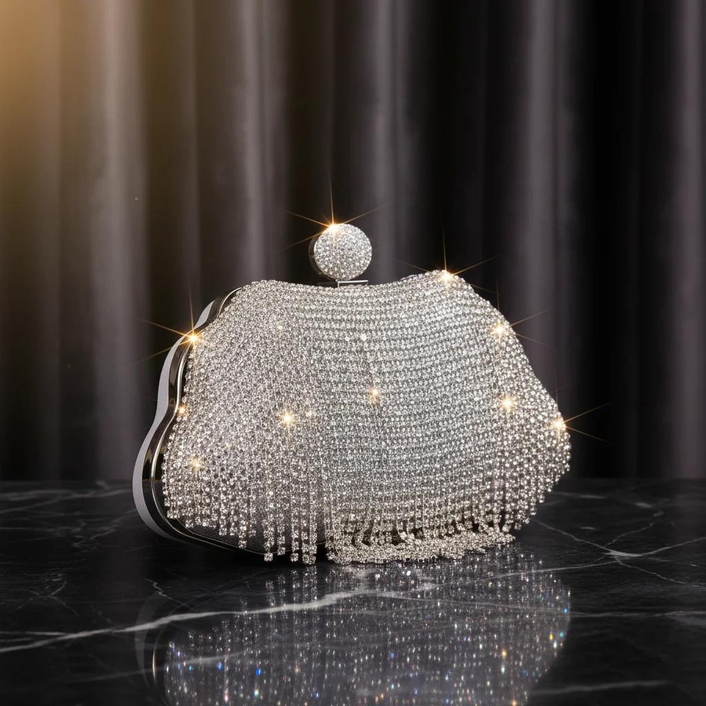 VPH Gift Store Silver Chalice Crystal Tassels Clutch Purse for Women